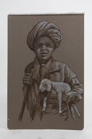 DRAWING OF A CHILD WITH BABY GOAT BY SHLOSSBERG