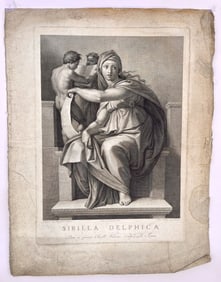 VINTAGE EUROPEAN PRINT ON PAPER OF DELPHIC SIBYL