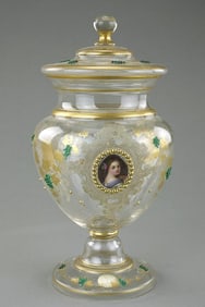 BOHEMIAN JAR WITH HAND-PAINTED PORCELAIN CAMEO