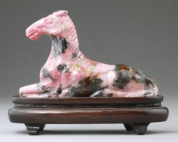 ANTIQUE CHINESE PINK RECUMBENT HORSE