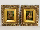PAIR OF OIL ON BOARD PAINTINGS OF NOBLE SCENES