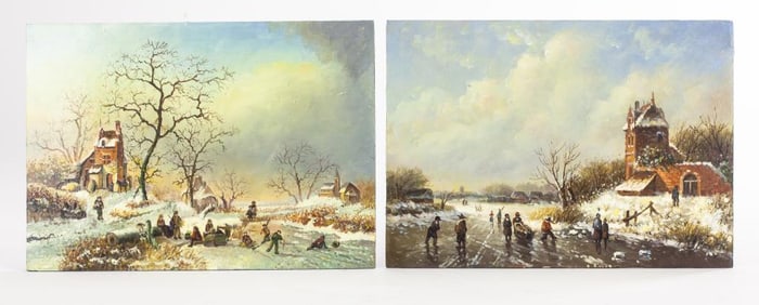 TWO LANDSCAPE PAINTINGS ON BOARD