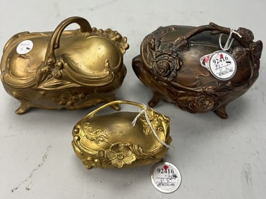 GROUP OF THREE GILT BRONZE JEWELRY BOXES