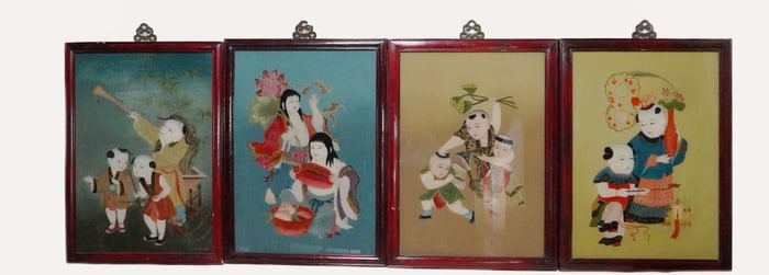 SET OF FOUR CHINESE DECORATIVE HANGING PANELS