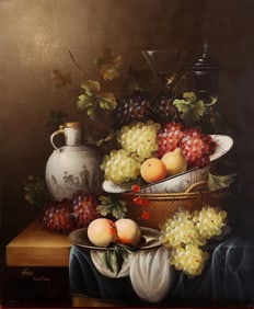 STILL LIFE OIL ON CANVAS PAINTING OF FRUITS