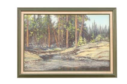FRAMED LANDSCAPE PAINTING OF A FOREST
