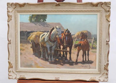 OIL ON CANVAS PAINTING OF HORSES BY VISKI
