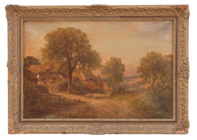 GILTWOOD FRAMED OIL ON CANVAS LANDSCAPE PAINTING