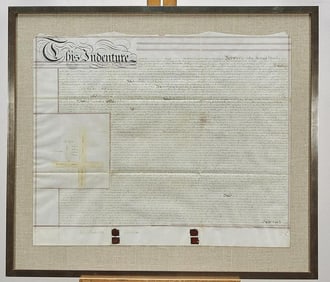 LARGE ANTIQUE FRAMED BRITISH INDENTURE DOCUMENT