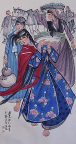 CHINESE SCROLL PAINTING OF UYGHUR GIRLS