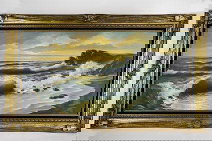 OIL ON CANVAS PAINTING OF A SEACOAST