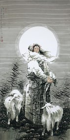 SCROLL PAINTING OF A TIBETAN GIRL