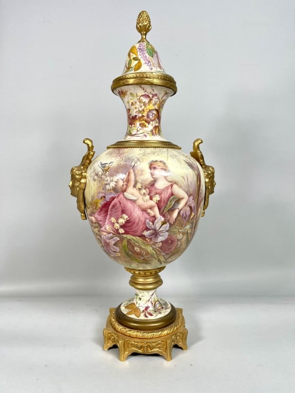 FINE GILT BRONZE MOUNTED & PORCELAIN COVERED URN (1 of 9)