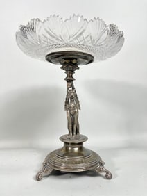 SILVER-PLATED & CUT GLASS CENTERPIECE TAZZA