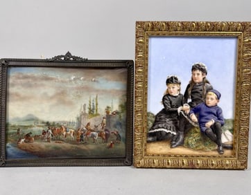 GROUP OF TWO SMALL EUROPEAN FRAMED PAINTINGS
