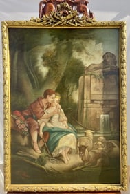 FRAMED OIL ON CANVAS PAINTING OF A LOVER'S SCENE