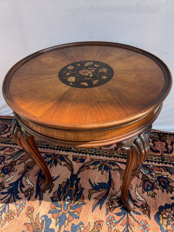 EUROPEAN MARQUETRY INLAD ROUND SIDE TABLE (1 of 3)