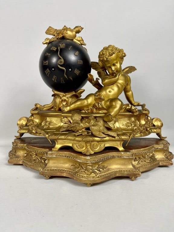 ELEGANT EUROPEAN GILT BRONZE FIGURAL MANTEL CLOCK (1 of 5)