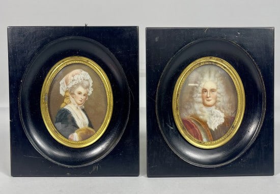 PAIR OF EUROPEAN HAND-PAINTED FRAMED PORTRAITS (1 of 4)