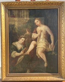 FRAMED OIL ON CANVAS PAINTING OF A FIGURAL SCENE