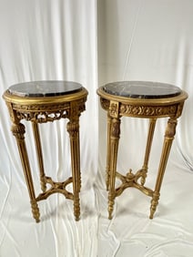 GROUP OF TWO GILTWOOD SIDE TABLES W/ MARBLE TOPS