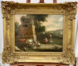 GILTWOOD FRAMED OIL ON CANVAS PAINTING