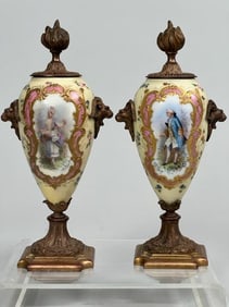 PAIR OF FRENCH HAND-PAINTED PORCELAIN VASES