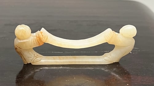 CHINESE JADE FIGURAL SET, OF TWO CHILDREN PLAYING