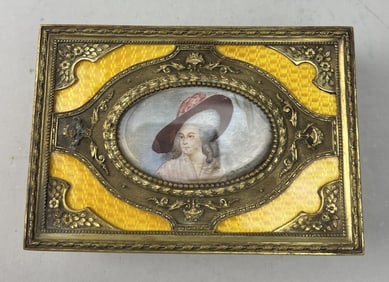 RECTANGULAR GILT BRONZE & ENAMELLED JEWELRY BOX