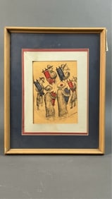 WATERCOLOR ON PAPER PAINTING OF RABBIS