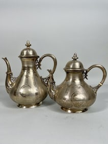 SILVER TEAPOT AND COFFEE POT SET