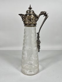 CUT GLASS AND SILVER-PLATED CLARET JUG