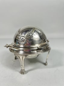 SILVER-PLATED DOME ROLL TOP CAVIAR SERVER