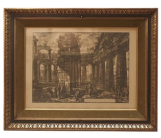 FRAMED LITHOGRAPH OF RUINS