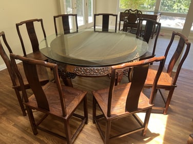 NINE-PIECE CHINESE WOODEN DINING SET