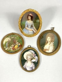GROUP OF FOUR ASSORTED FRAMED PAINTED PLAQUES