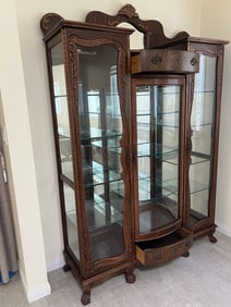 BEAUTIFUL LARGE ROCOCO CARVED WOOD AND GLASS DISPLAY CABINET