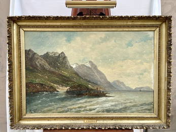 FRAMED PAINTING, OF A COASTAL SCENE, BY R. MOLENA