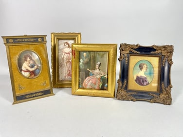 GROUP OF FOUR SMALL PORTRAITS IN GILT FRAMES