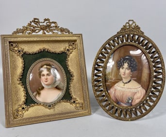 GROUP OF TWO PORTRAITS IN ORNATE GILDED FRAMES