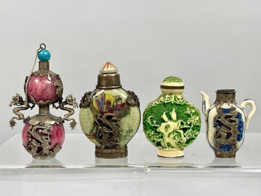 GROUP OF FOUR ASSORTED SNUFF BOTTLES