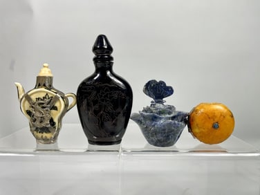GROUP OF FOUR ASSORTED SNUFF BOTTLES