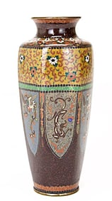 JAPANESE CLOISONNE VASE WITH HEXAGONAL BODY