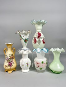 GROUP OF SIX ASSORTED OPALINE GLASS VASES