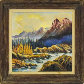 FRAMED OIL PAINTING OF A LANDSCAPE