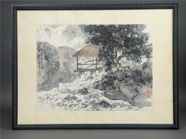 FRAMED CHINESE LANDSCAPE PAINTING BY FU BAOSHI