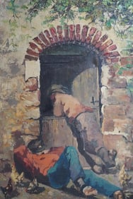 OIL PAINTING ON CANVAS OF TWO BOYS BY CHER HOEVEN