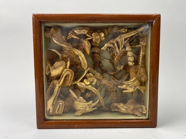 CHINESE WALL HANGING WOODEN BOX OF AQUATIC SCENE