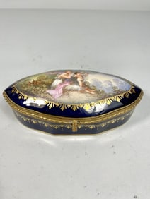 FRENCH SEVRES COBALT BLUE PORCELAIN JEWELRY BOX