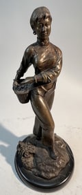 CHINESE BRONZE FIGURE OF A MAIDEN ON MARBLE BASE
